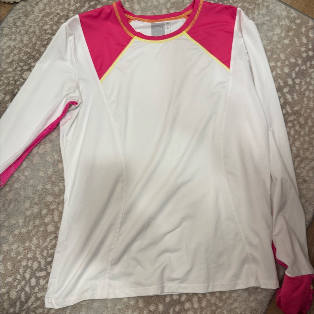 Lucky in Love White Top with Pink and Yellow Trim